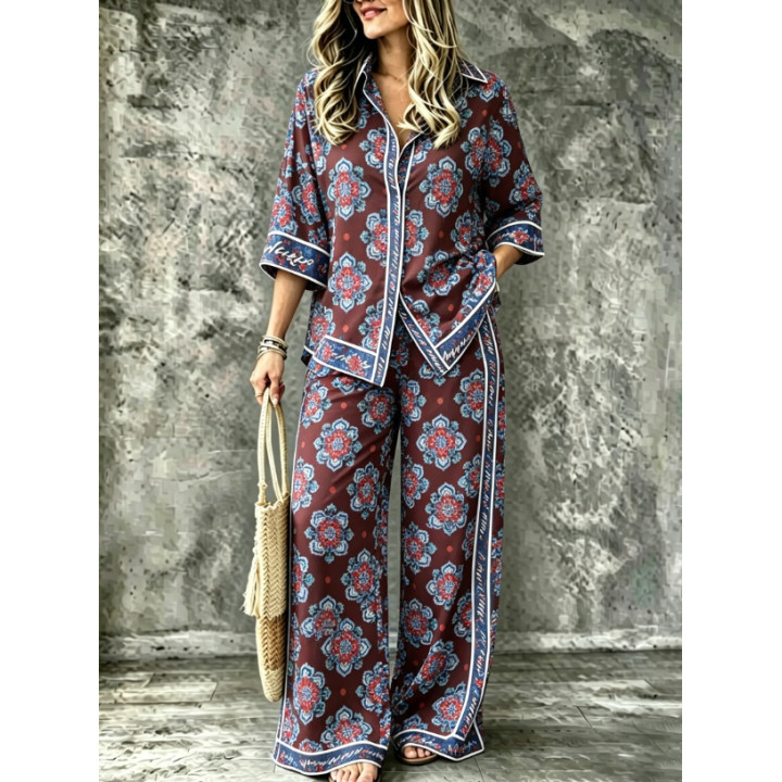Summer Womens Shirt Set With A Digital-print Collar | Anvare