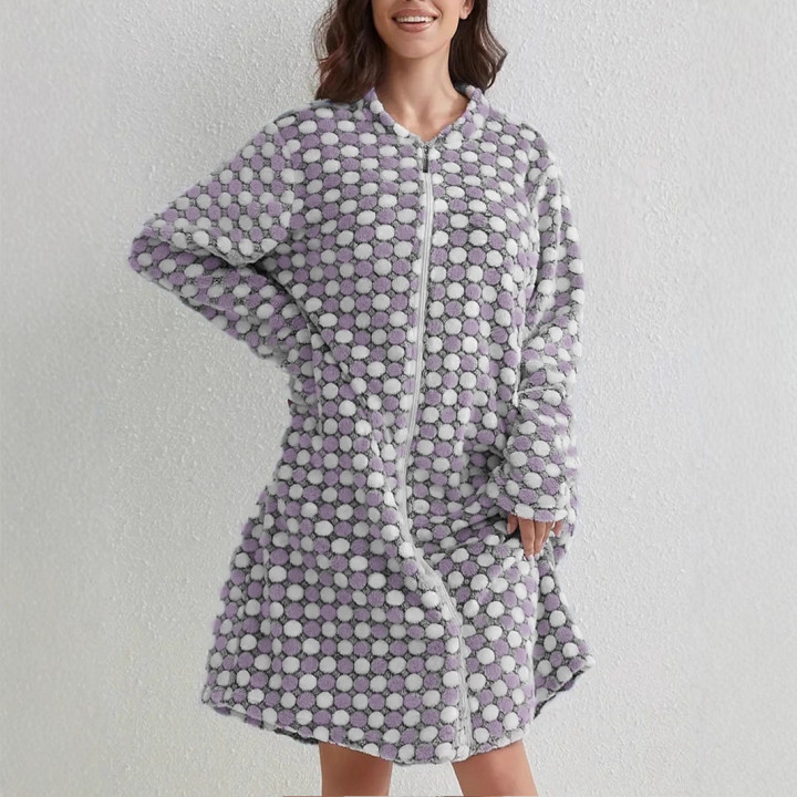 Thickened, Warm Zip-up Nightgown Casual Comfortable Long-sleeved Flannel Robe | Anvare