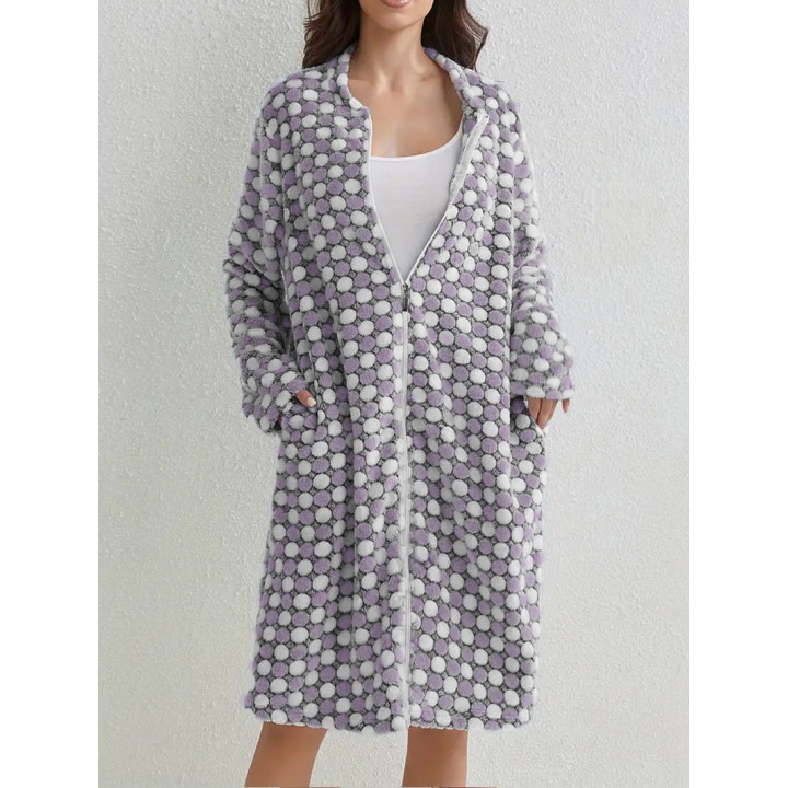 Thickened, Warm Zip-up Nightgown Casual Comfortable Long-sleeved Flannel Robe | Anvare