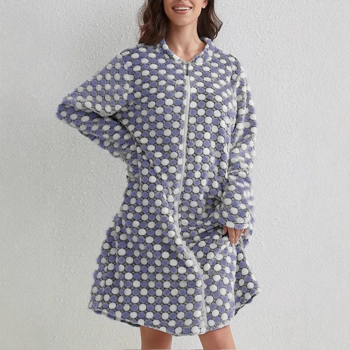 Thickened, Warm Zip-up Nightgown Casual Comfortable Long-sleeved Flannel Robe | Anvare