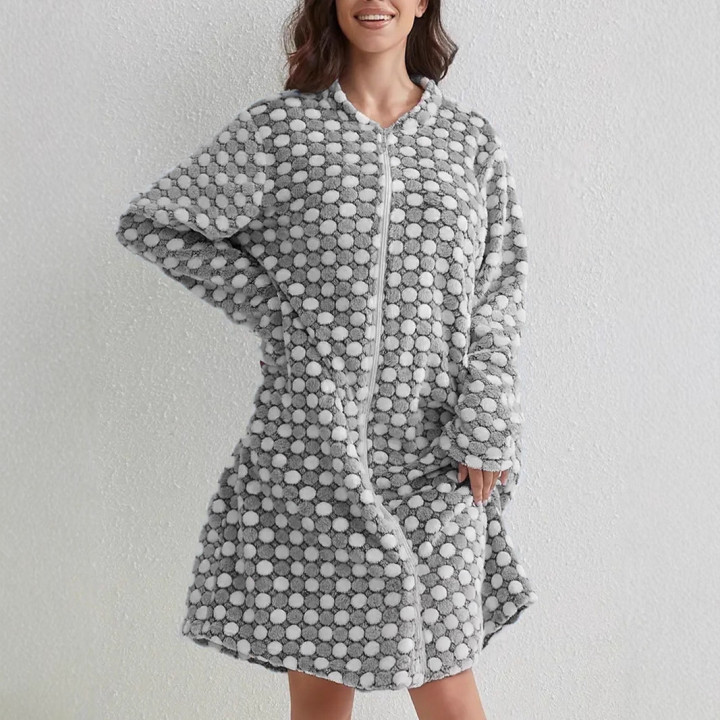 Thickened, Warm Zip-up Nightgown Casual Comfortable Long-sleeved Flannel Robe | Anvare