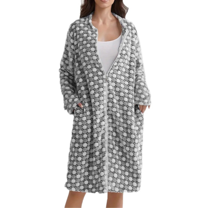 Thickened, Warm Zip-up Nightgown Casual Comfortable Long-sleeved Flannel Robe | Anvare