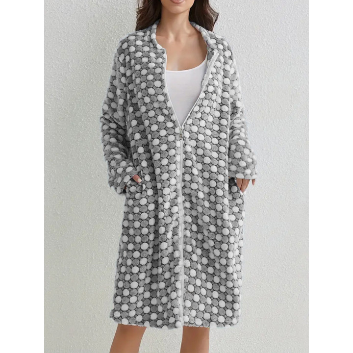 Thickened, Warm Zip-up Nightgown Casual Comfortable Long-sleeved Flannel Robe | Anvare