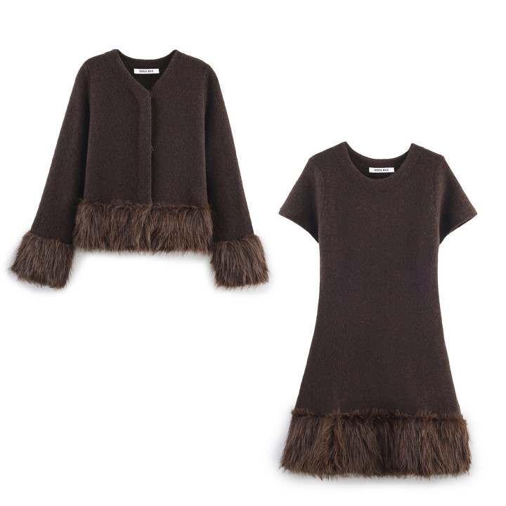Knitted Patchwork Coat Dress Two-piece Set | Anvare
