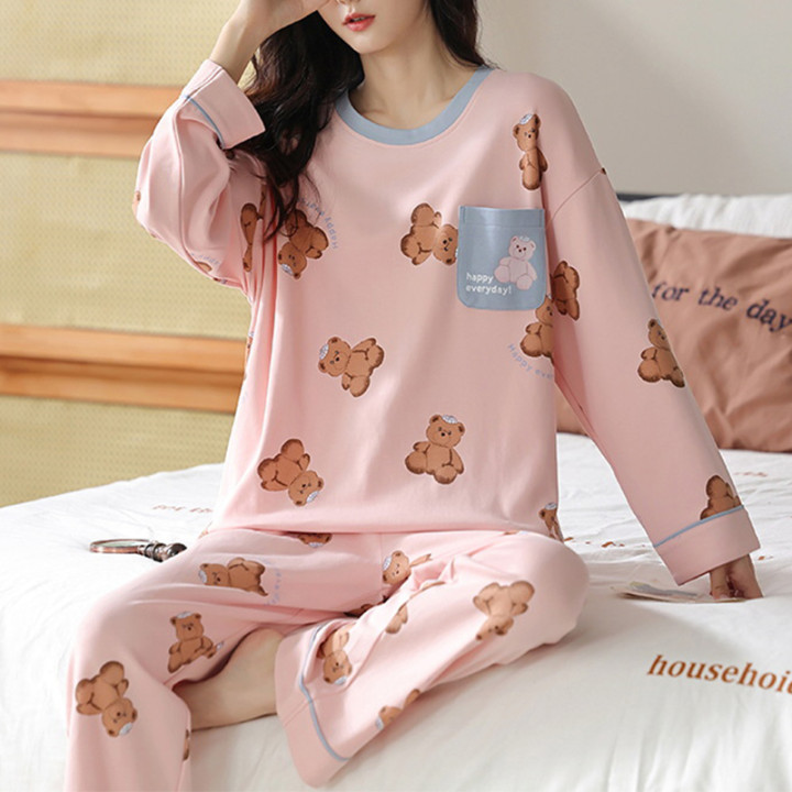 Loose Print Pajamas Women Autumn Winter Pyjama Set Long Sleeves And Trousers Elegant Sleepwear Girl Loungewear Home Clothes | An