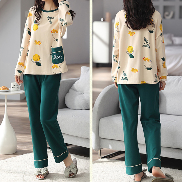 Loose Print Pajamas Women Autumn Winter Pyjama Set Long Sleeves And Trousers Elegant Sleepwear Girl Loungewear Home Clothes | An