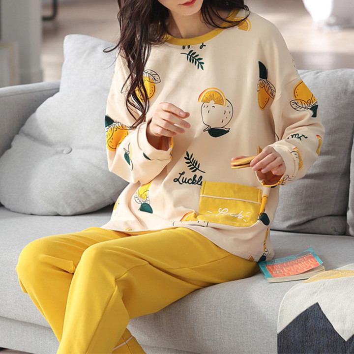 Loose Print Pajamas Women Autumn Winter Pyjama Set Long Sleeves And Trousers Elegant Sleepwear Girl Loungewear Home Clothes | An