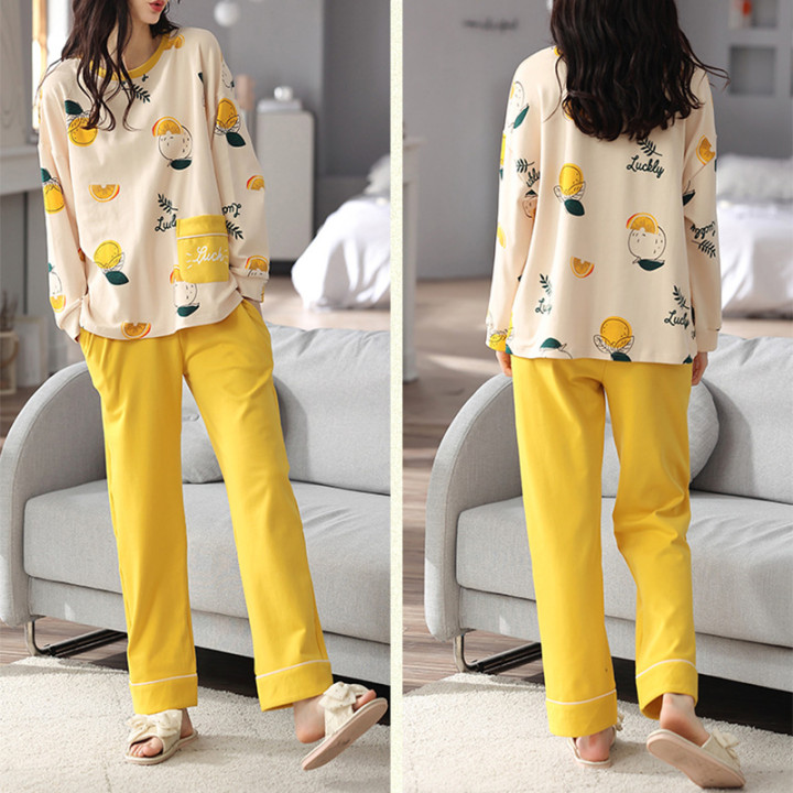 Loose Print Pajamas Women Autumn Winter Pyjama Set Long Sleeves And Trousers Elegant Sleepwear Girl Loungewear Home Clothes | An