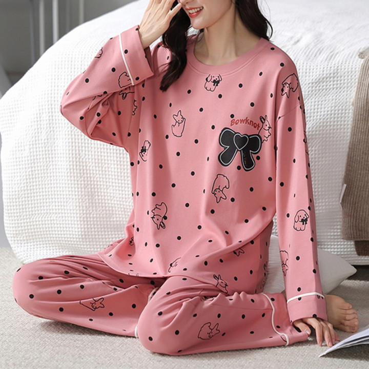 Loose Print Pajamas Women Autumn Winter Pyjama Set Long Sleeves And Trousers Elegant Sleepwear Girl Loungewear Home Clothes | An