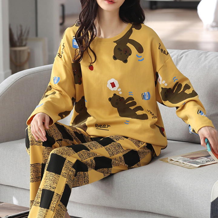 Loose Print Pajamas Women Autumn Winter Pyjama Set Long Sleeves And Trousers Elegant Sleepwear Girl Loungewear Home Clothes | An