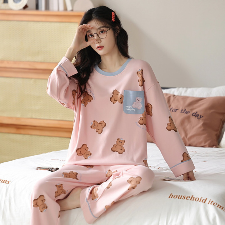 Loose Print Pajamas Women Autumn Winter Pyjama Set Long Sleeves And Trousers Elegant Sleepwear Girl Loungewear Home Clothes | An