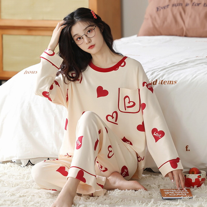 Loose Print Pajamas Women Autumn Winter Pyjama Set Long Sleeves And Trousers Elegant Sleepwear Girl Loungewear Home Clothes | An