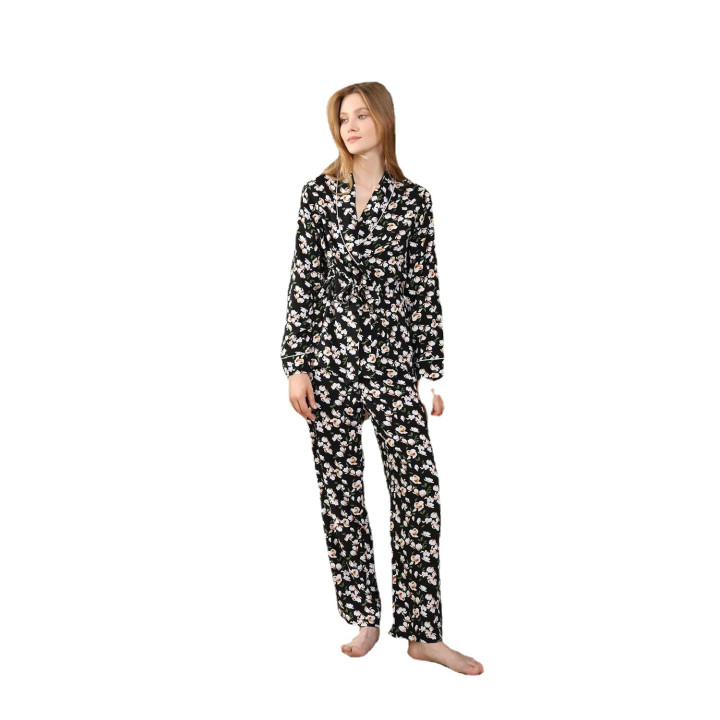 Loungewear Lapel Cardigan Long Sleeve Long Trouser Pyjama Set | Anvare