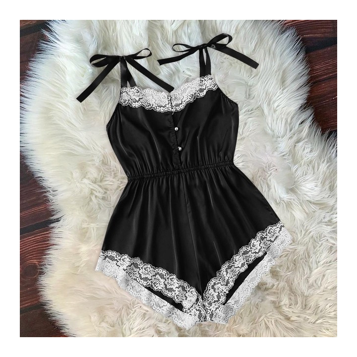 Ladies Sexy Silk Satin Pajama Set Lace Pyjama Set | Anvare
