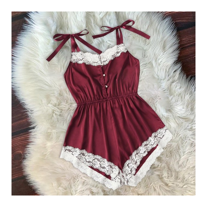 Ladies Sexy Silk Satin Pajama Set Lace Pyjama Set | Anvare