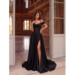 Light Luxury Sheer Lace Satin Evening Dress Off-Shoulder Strap Wedding Dinner Long Dress | Anvare