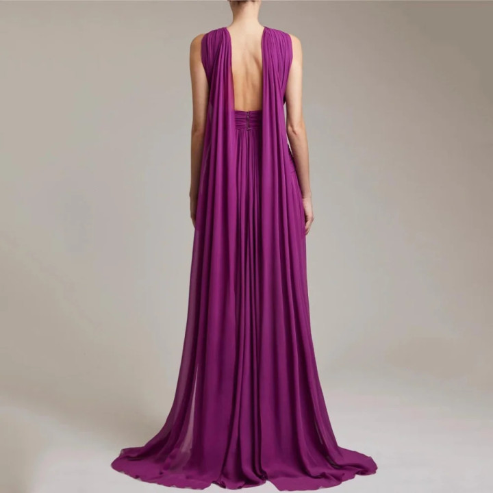 Twist Halter Keyhole Cross Ruched Chiffon Floor Length Evening Maxi Dress | Anvare