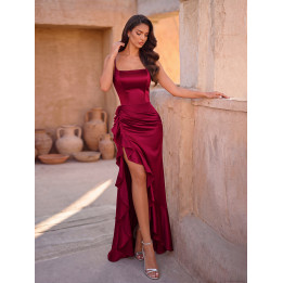 Sexy Wine Red Toasting Long Dress With Thin Straps And Ruffled Lace, Wedding And Party Evening Gown | Anvare