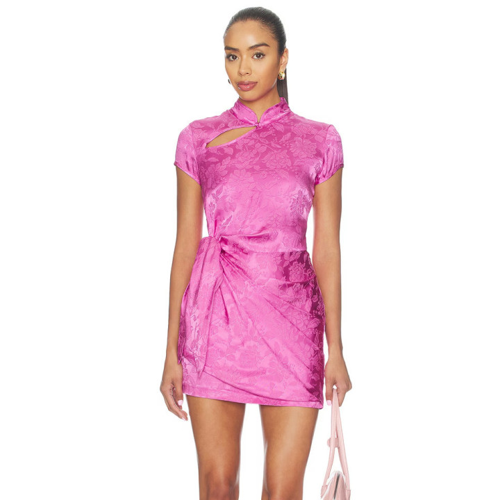 Womens Stand-collar Chest-cutout Mini Dress | Anvare