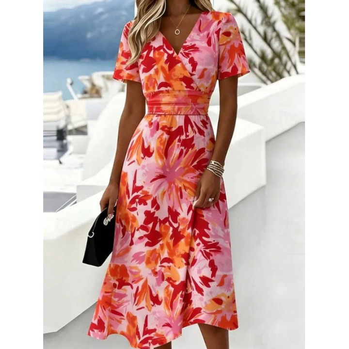 3D Retro Pattern Short-Sleeve Womens Dress | Anvare