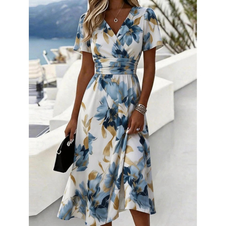 3D Retro Pattern Short-Sleeve Womens Dress | Anvare
