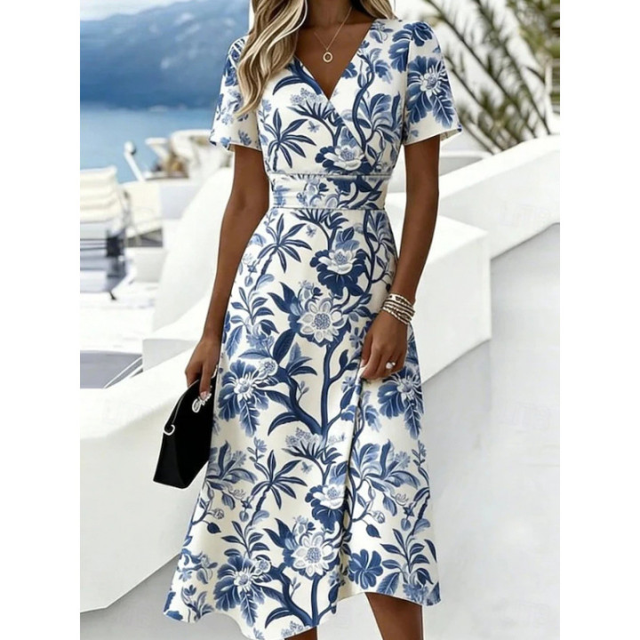 3D Retro Pattern Short-Sleeve Womens Dress | Anvare