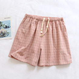 Home Wearable Washed Cotton Plaid Short Pyjama Trousers | Anvare