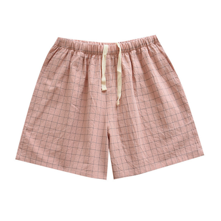 Home Wearable Washed Cotton Plaid Short Pyjama Trousers | Anvare
