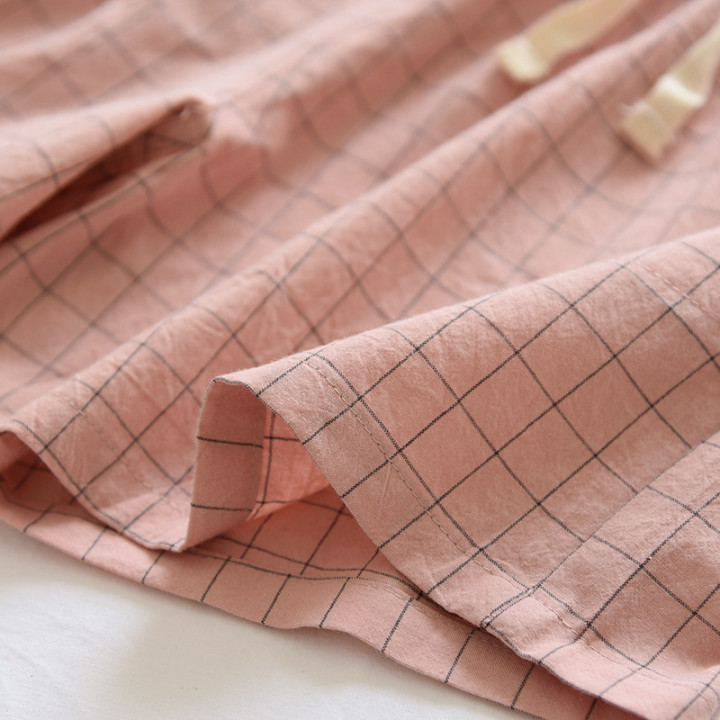 Home Wearable Washed Cotton Plaid Short Pyjama Trousers | Anvare