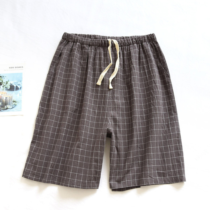 Home Wearable Washed Cotton Plaid Short Pyjama Trousers | Anvare