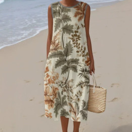 Womens Sleeveless Printed Dress With Pockets | Anvare
