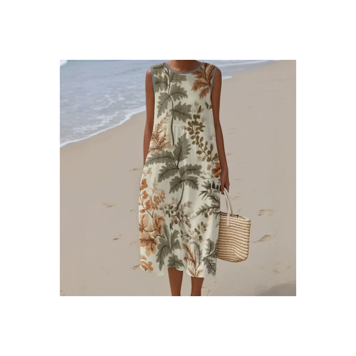 Womens Sleeveless Printed Dress With Pockets | Anvare
