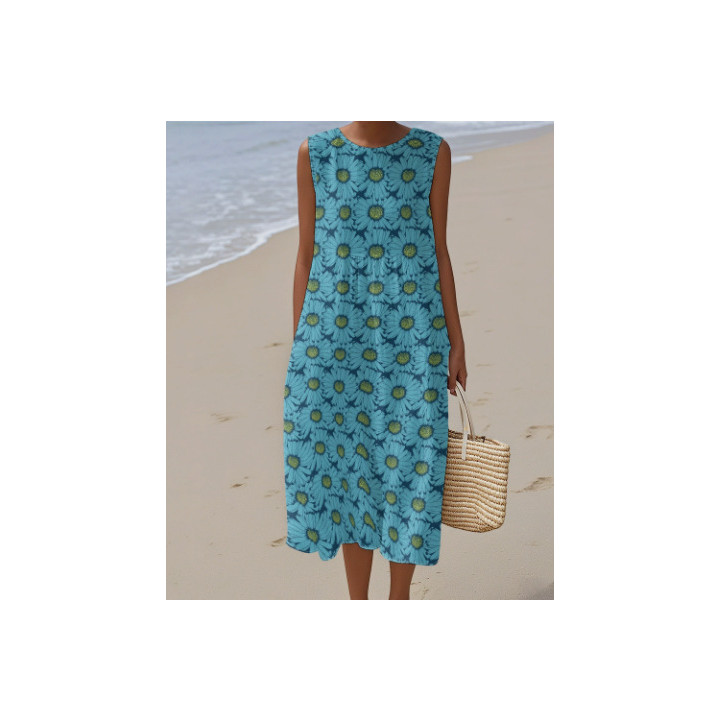 Womens Sleeveless Printed Dress With Pockets | Anvare