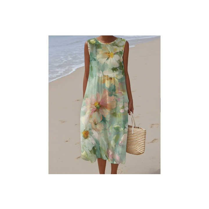 Womens Sleeveless Printed Dress With Pockets | Anvare