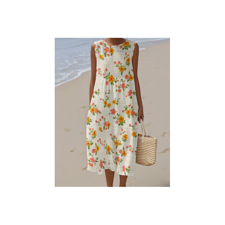 Womens Sleeveless Printed Dress With Pockets | Anvare