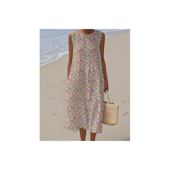 Womens Sleeveless Printed Dress With Pockets | Anvare
