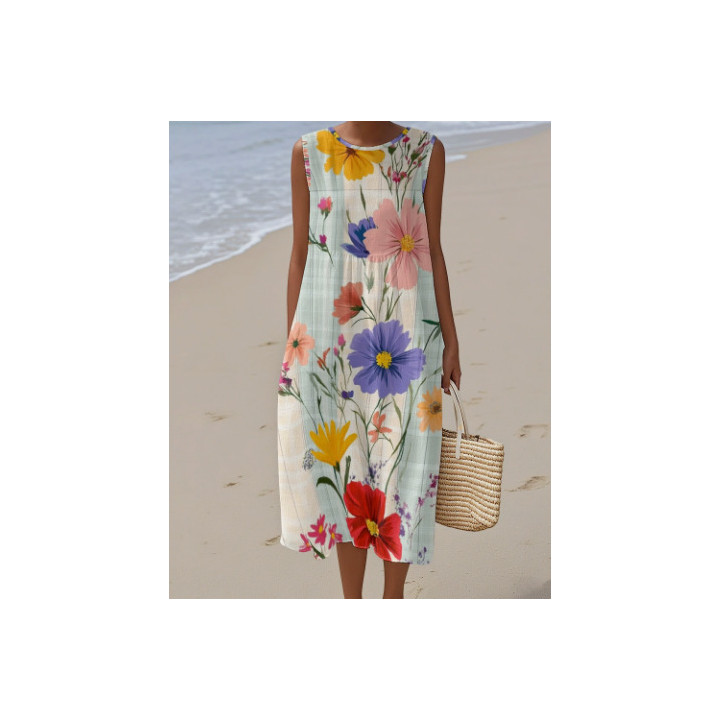Womens Sleeveless Printed Dress With Pockets | Anvare
