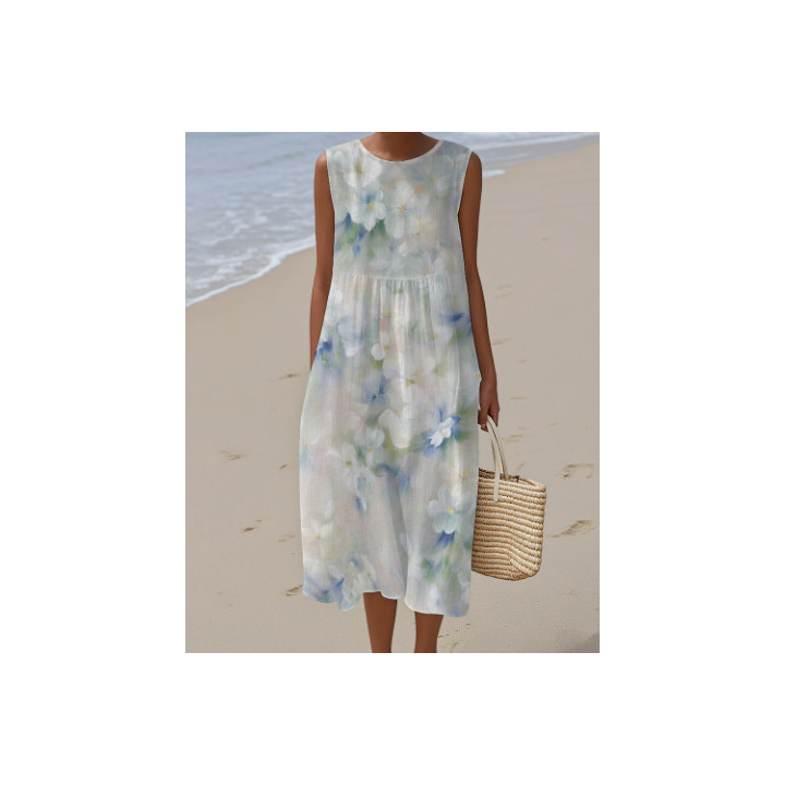 Womens Sleeveless Printed Dress With Pockets | Anvare