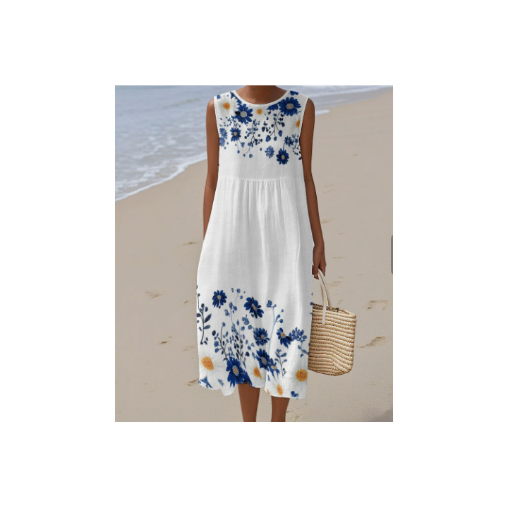 Womens Sleeveless Printed Dress With Pockets | Anvare