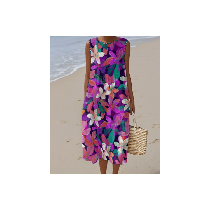 Womens Sleeveless Printed Dress With Pockets | Anvare