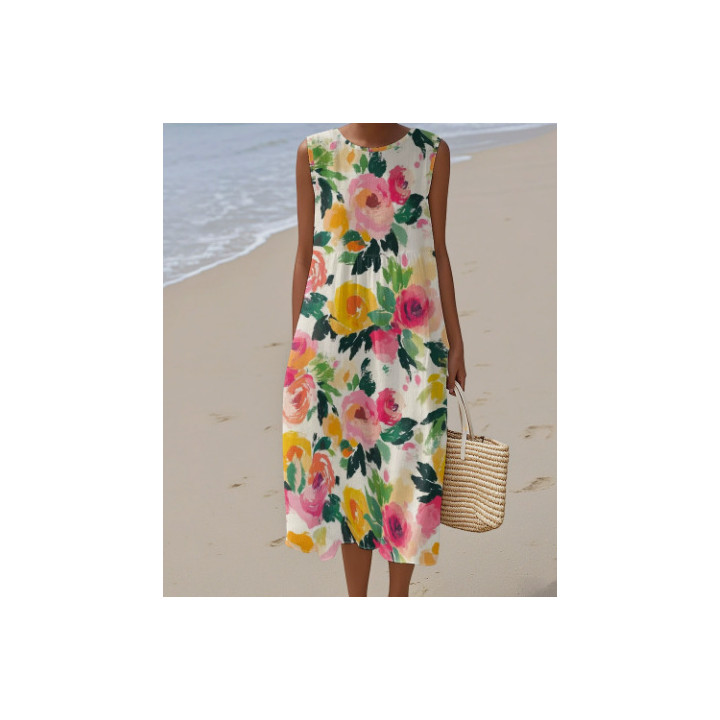 Womens Sleeveless Printed Dress With Pockets | Anvare