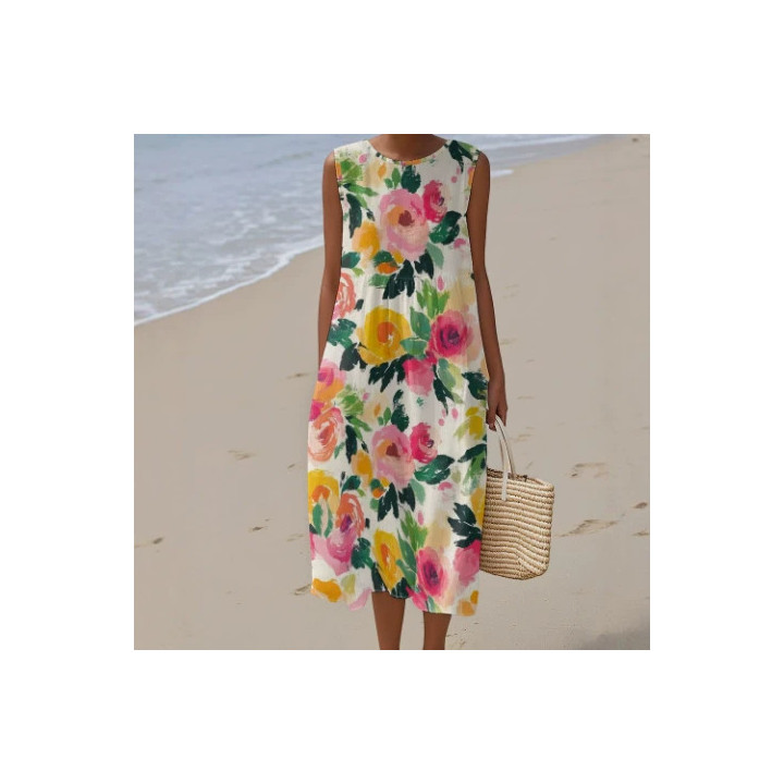 Womens Sleeveless Printed Dress With Pockets | Anvare