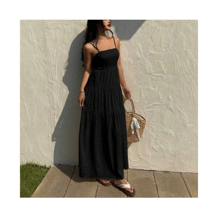 Loose-fitting Figure-flattering Strap Dress For Vacation | Anvare