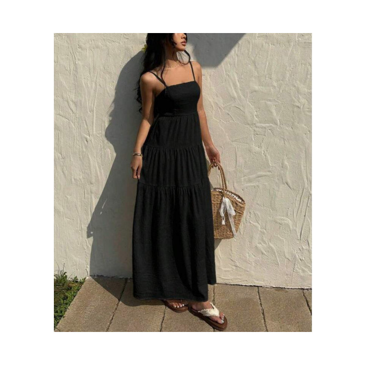 Loose-fitting Figure-flattering Strap Dress For Vacation | Anvare