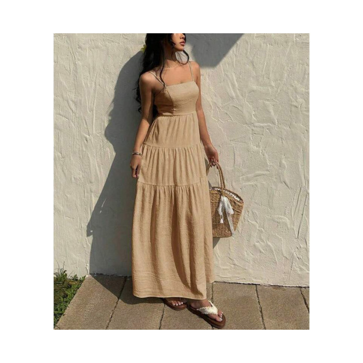 Loose-fitting Figure-flattering Strap Dress For Vacation | Anvare
