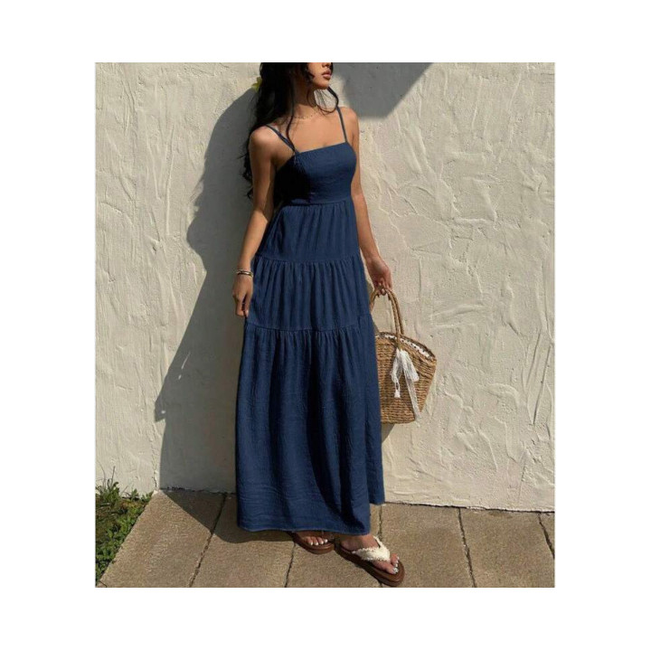 Loose-fitting Figure-flattering Strap Dress For Vacation | Anvare