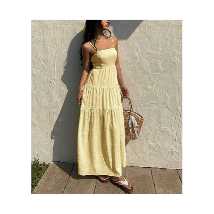 Loose-fitting Figure-flattering Strap Dress For Vacation | Anvare