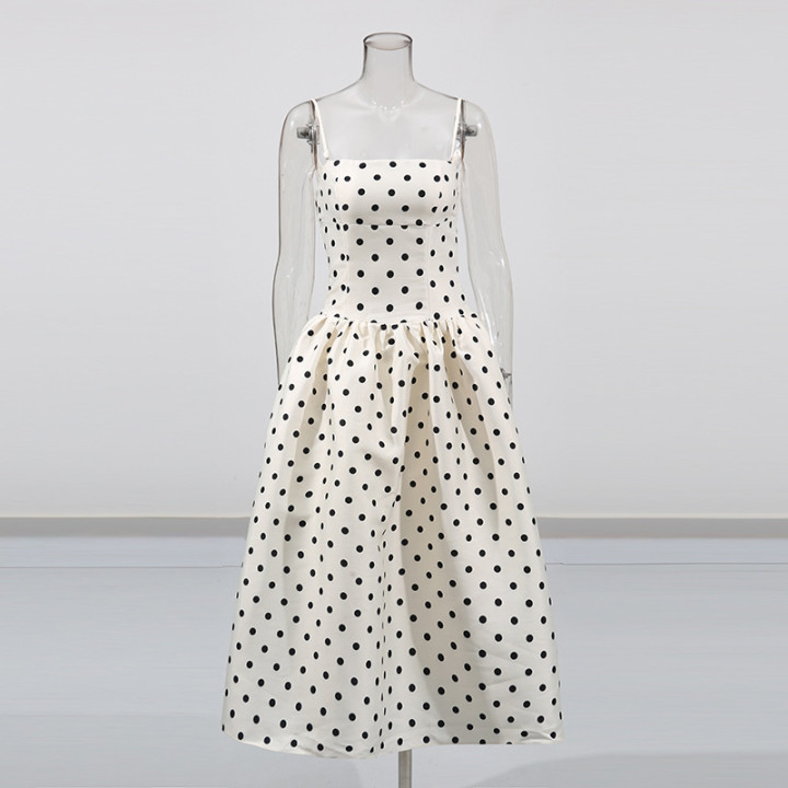 French-style Elegant Vintage Women's Polka-dot Printed Tube-top Waist-slimming Dress | Anvare