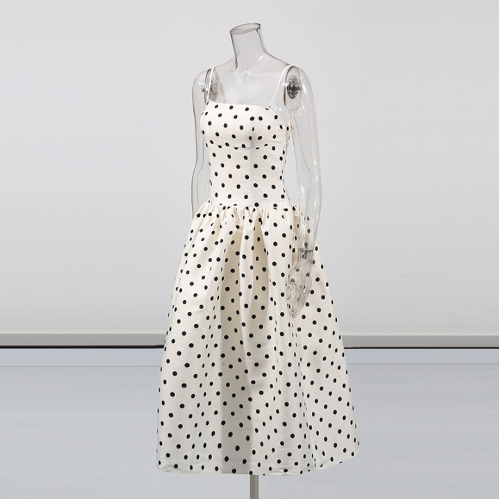 French-style Elegant Vintage Women's Polka-dot Printed Tube-top Waist-slimming Dress | Anvare