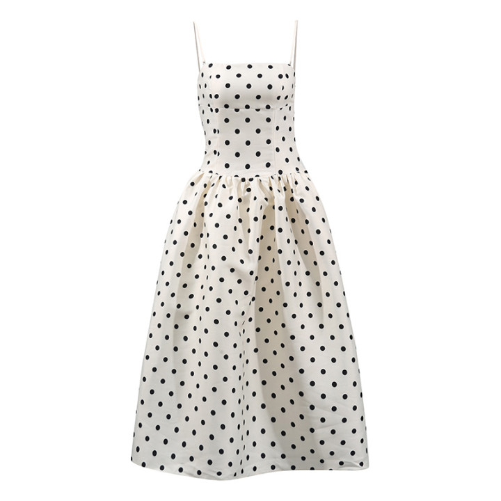 French-style Elegant Vintage Women's Polka-dot Printed Tube-top Waist-slimming Dress | Anvare